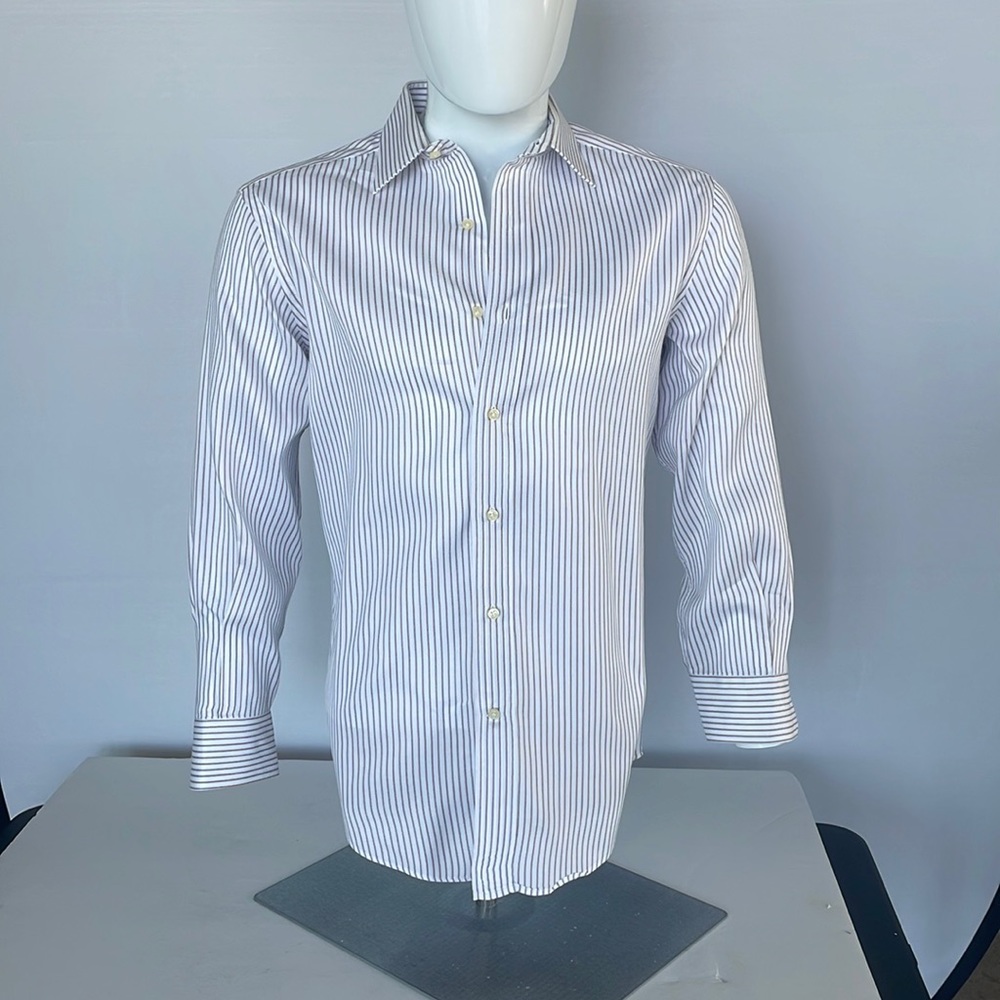 Valentino Mens Shirt White W/ Brown Stripe 15.. 38